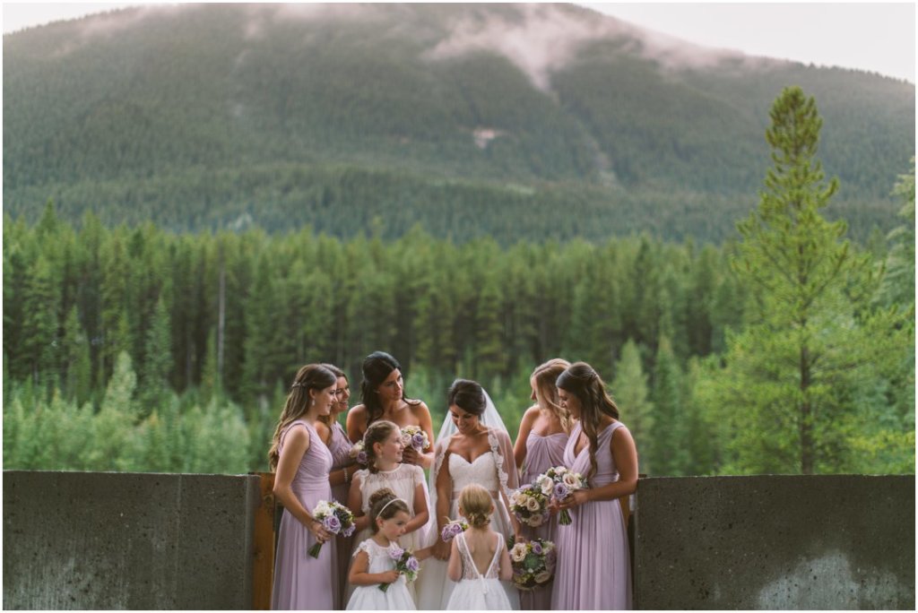 canmore alberta wedding bridesmaids and flower girls purple and grey