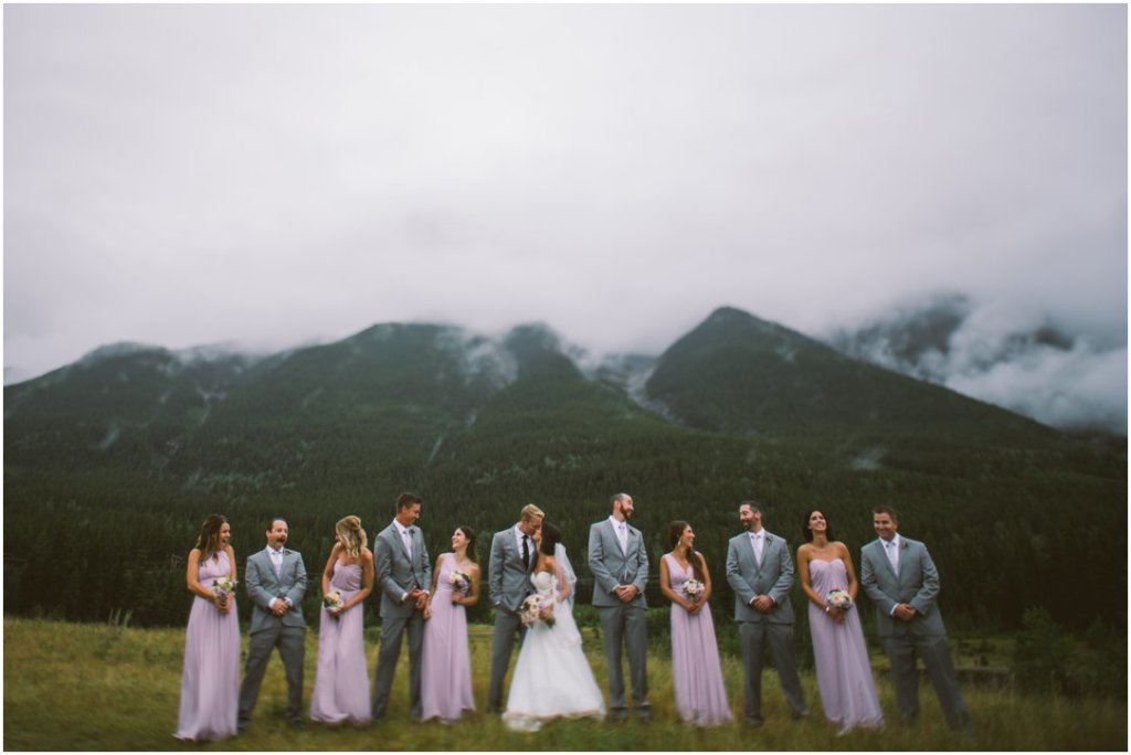 corry lake park canmore wedding bridal party purple and grey