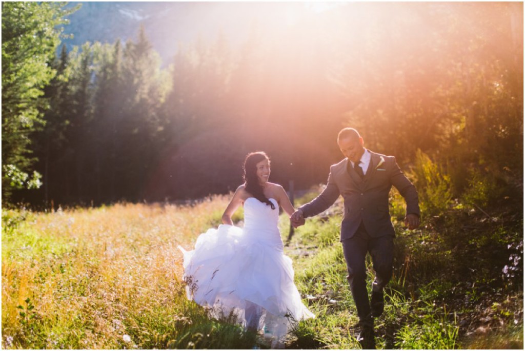 kananaskis delta lodge wedding running in sunset