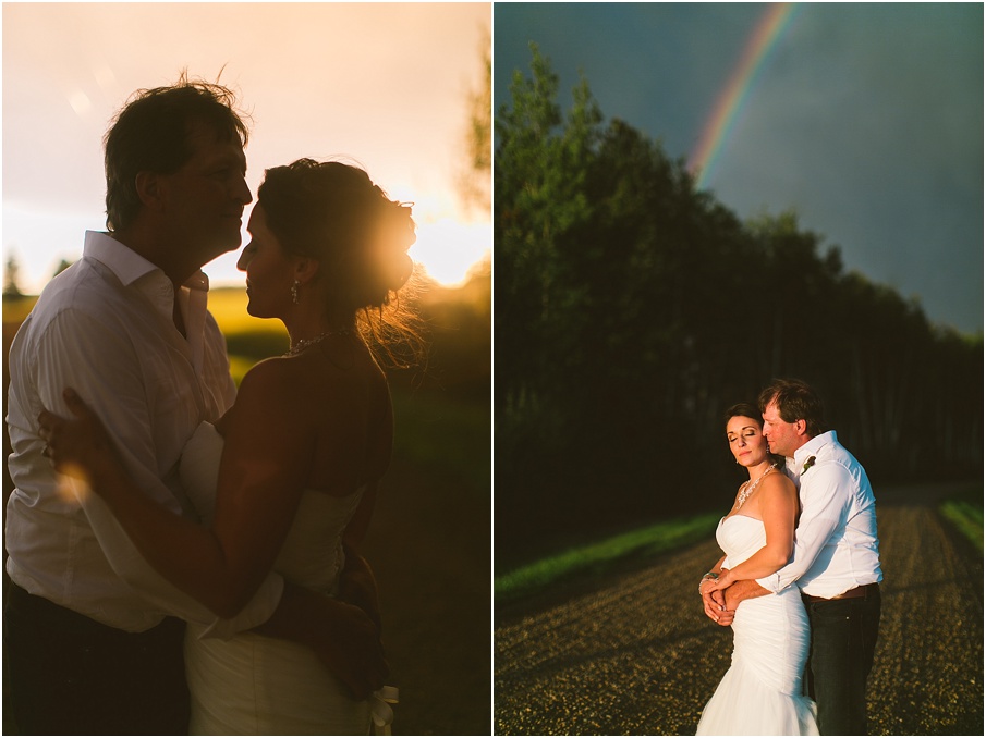 alberta sunset wedding photos with ranbow