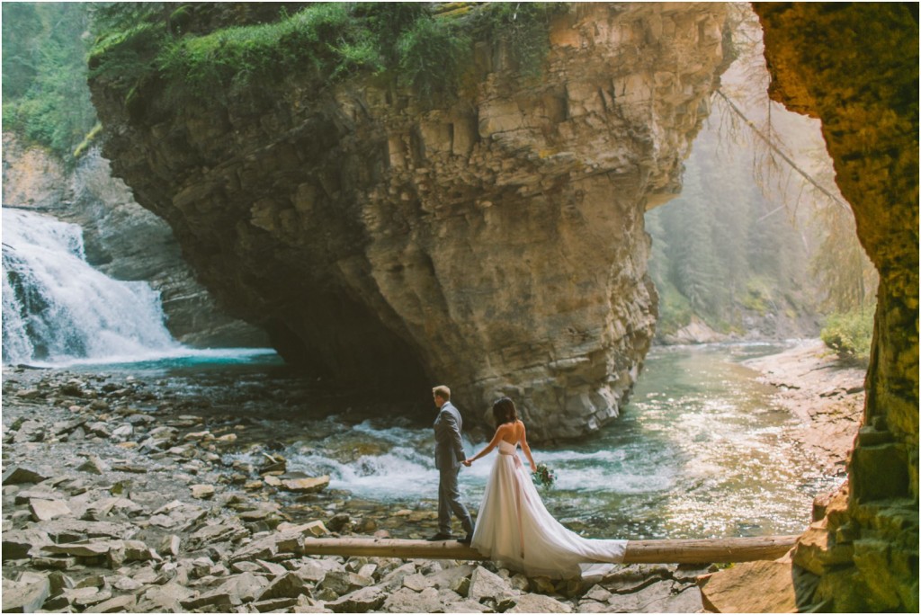 johnston canyon wedding banff waterfall wedding photos