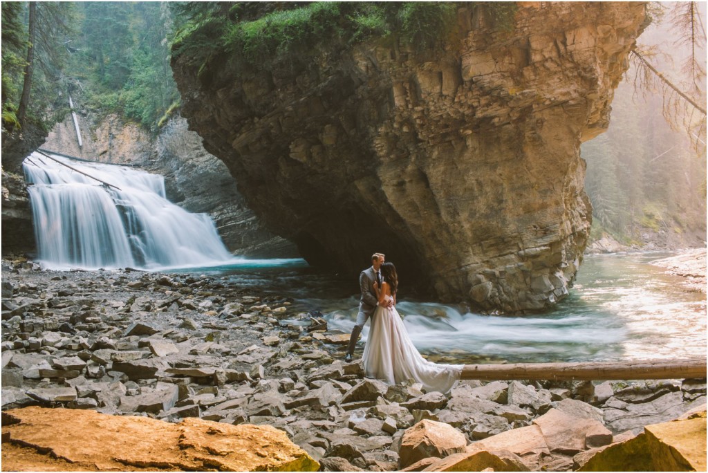 johnston canyon wedding banff waterfall wedding photos