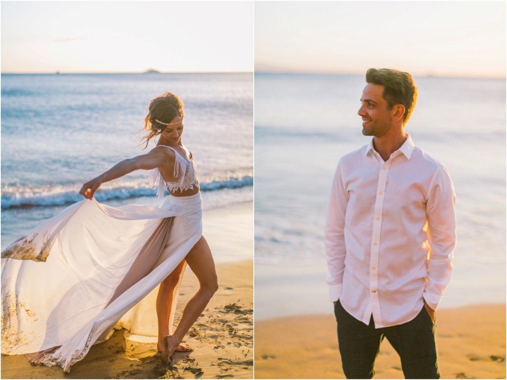 Maui Elopement Wedding Photographer Beach sunset wedding bride with flowy dress