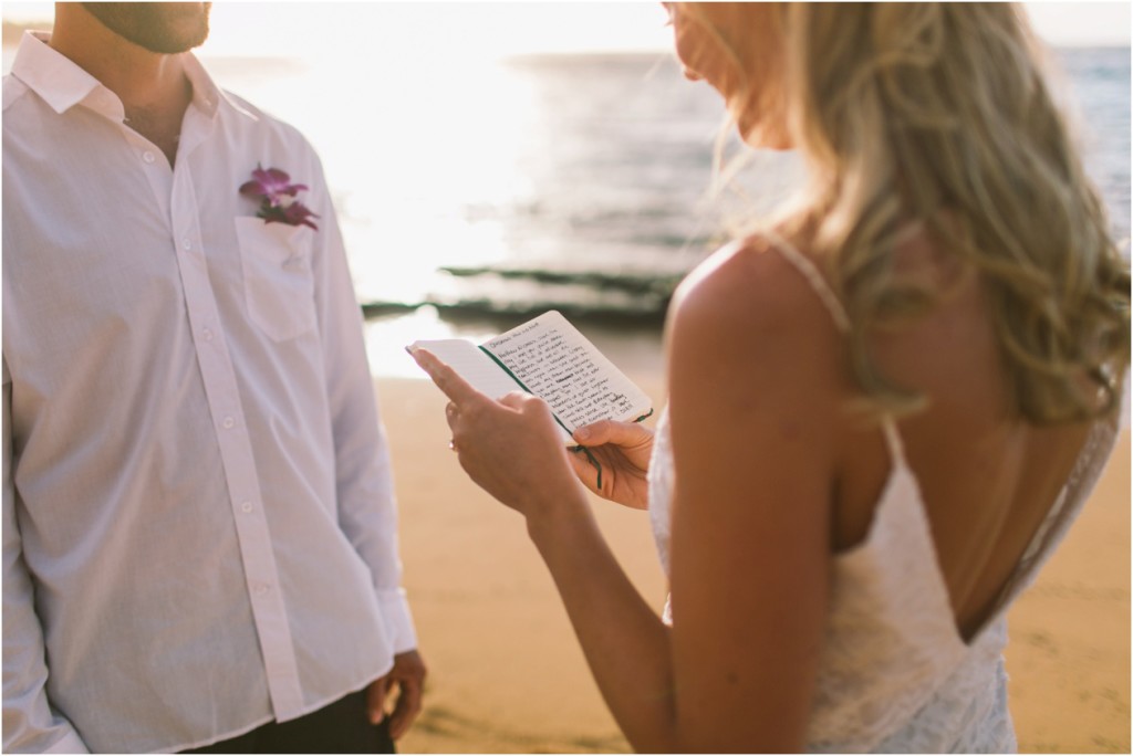 kauai elopement at tunnels beach (Haena State Park) bride and groom sunset wedding