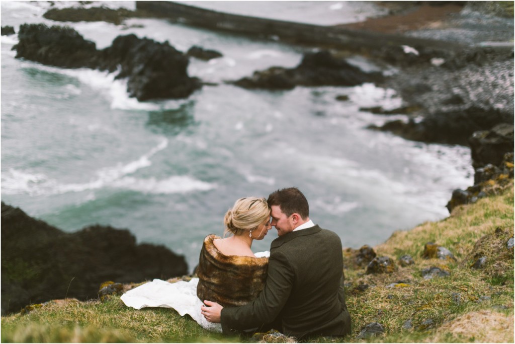 budir iceland elopement weddding cliffs bride and groom