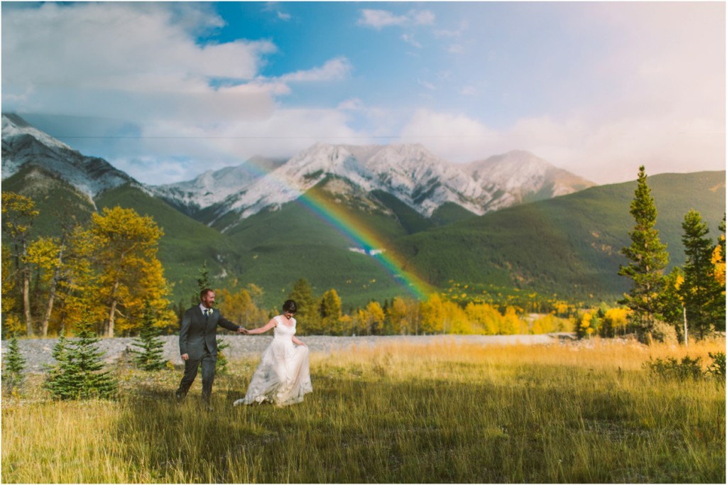 bride and groom at kananaskis delta lodge fall wedding