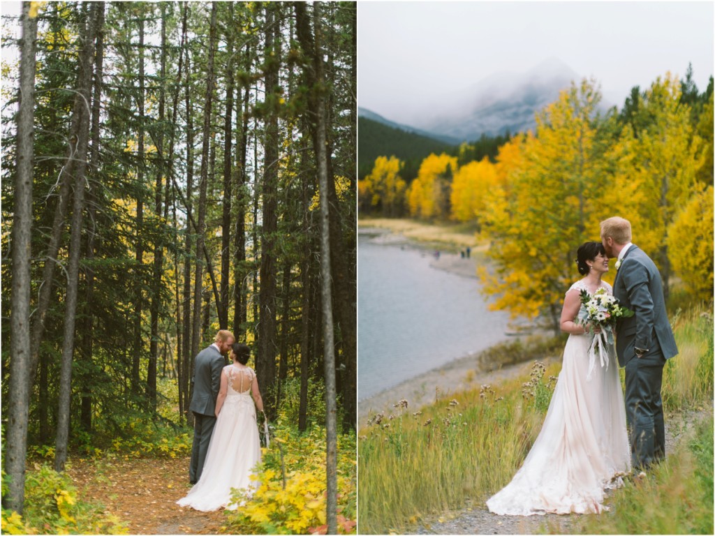 bride and groom at kananaskis delta lodge fall wedding