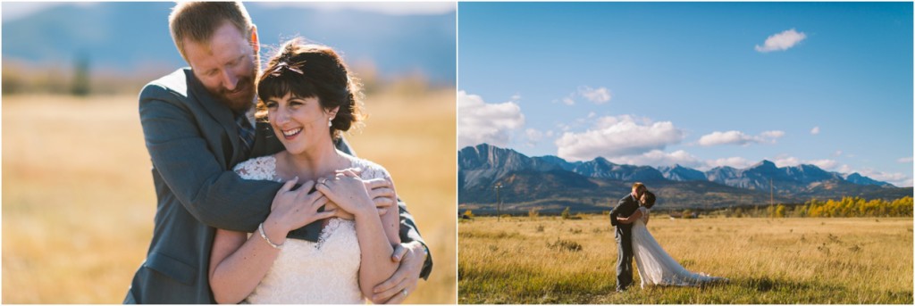 bride and groom at kananaskis delta lodge fall wedding