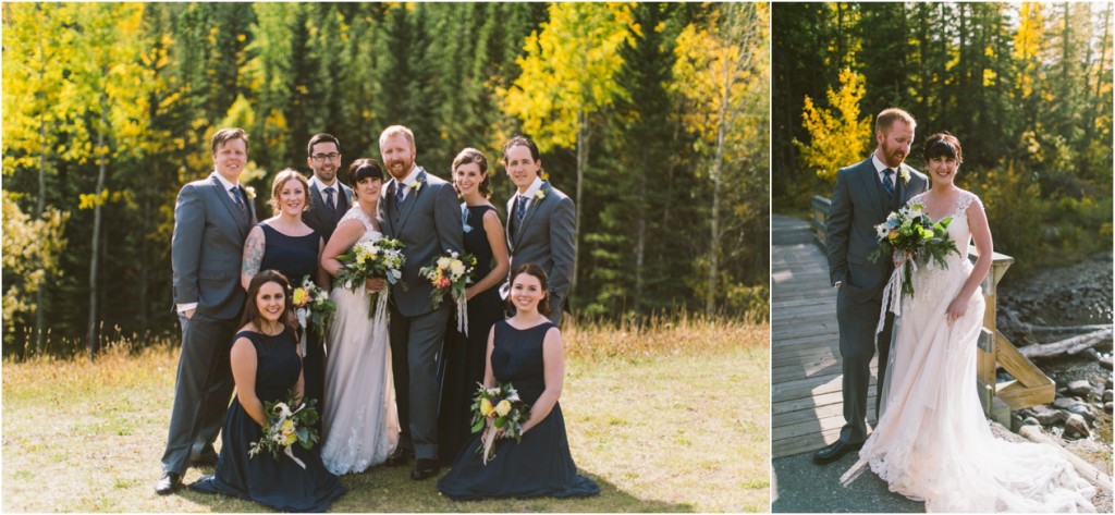 bride and groom at kananaskis delta lodge fall wedding