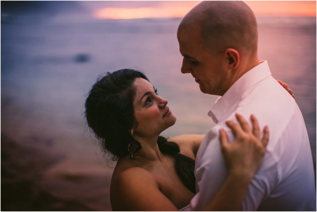 north shore kauai elopement wedding ke'e beach bride and groom sunset