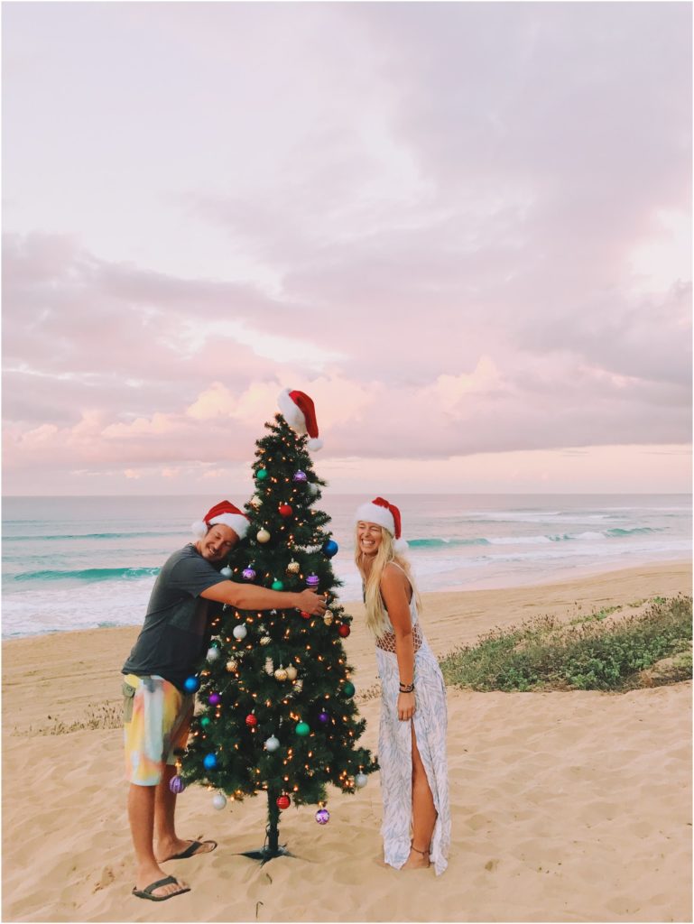 romantic christmas at the beach, camping with a christmas treeon Kauai, Hawaii - Tropical Christmas Photos by Meg Courtney