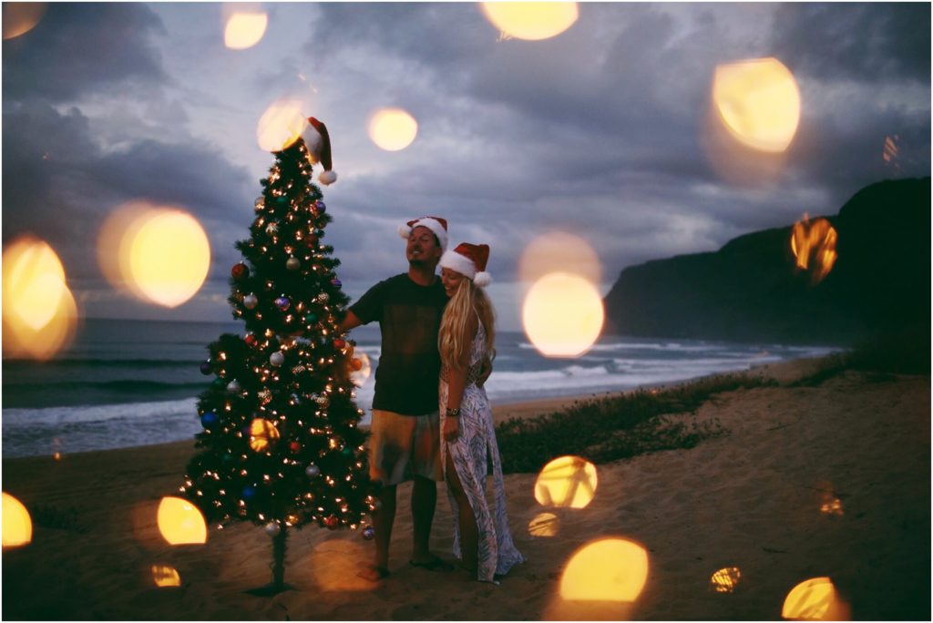 romantic christmas at the beach, camping with a christmas treeon Kauai, Hawaii - Tropical Christmas Photos by Meg Courtney