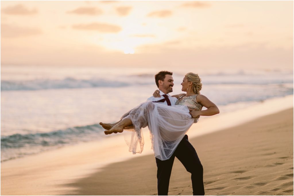 kauai adventure elopement wedding on the beach at sunset westside
