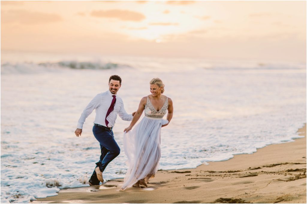 kauai adventure elopement wedding on the beach at sunset