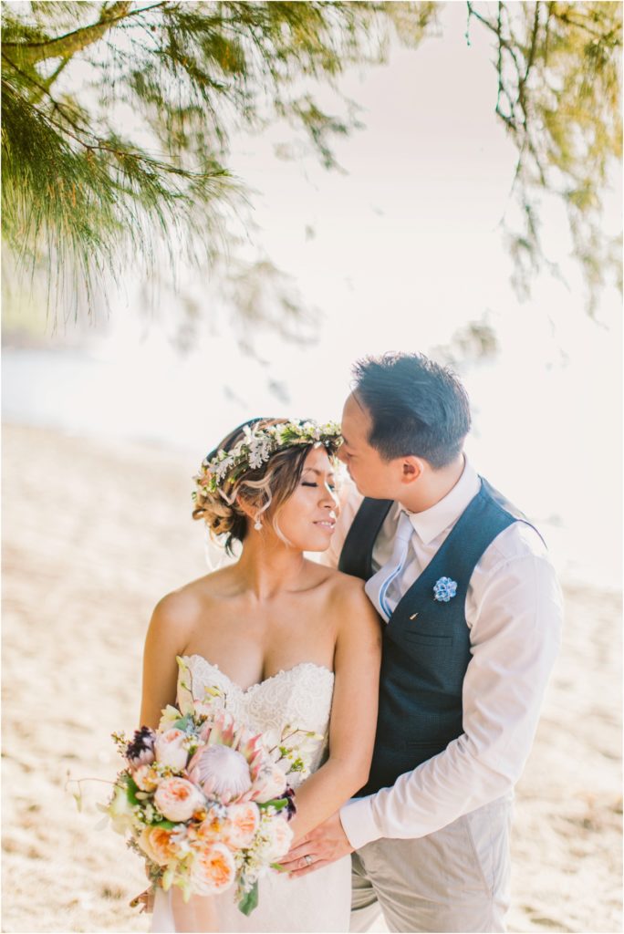 North Shore ke'e beach kauai hawaii elopement bride and groom at sunset - photos by meg courtney