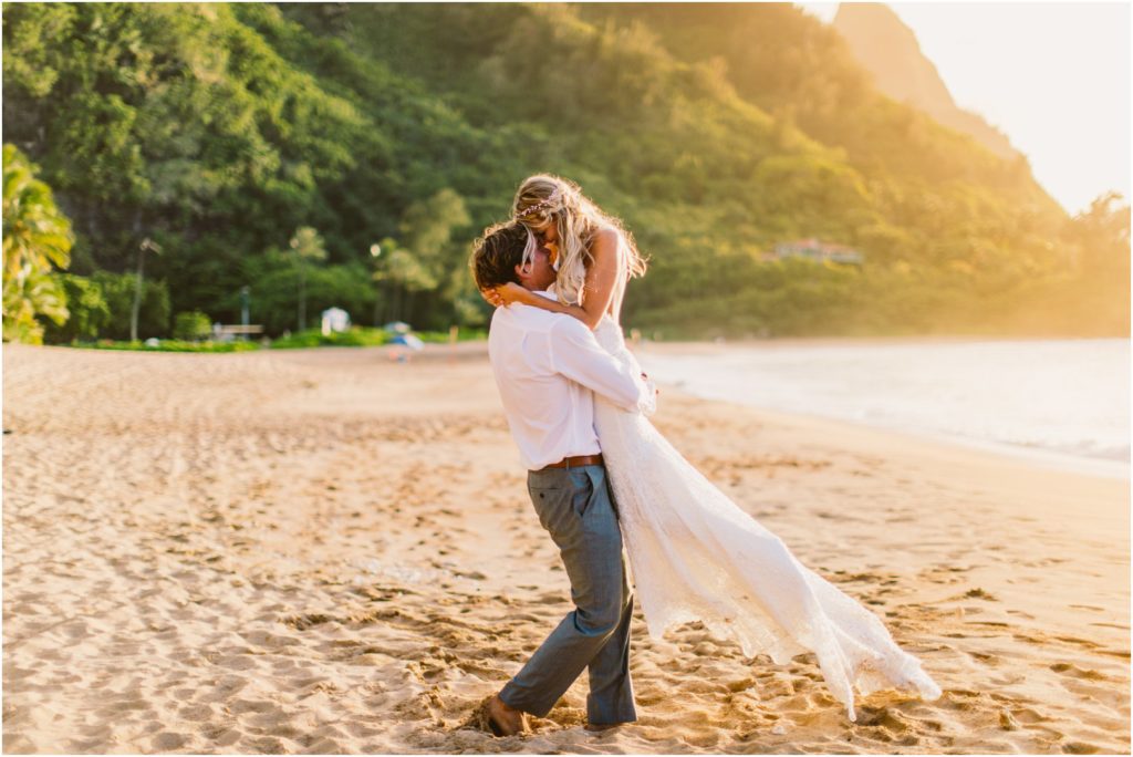 tunnels and ke'e beach kauai elopement wedding at sunset