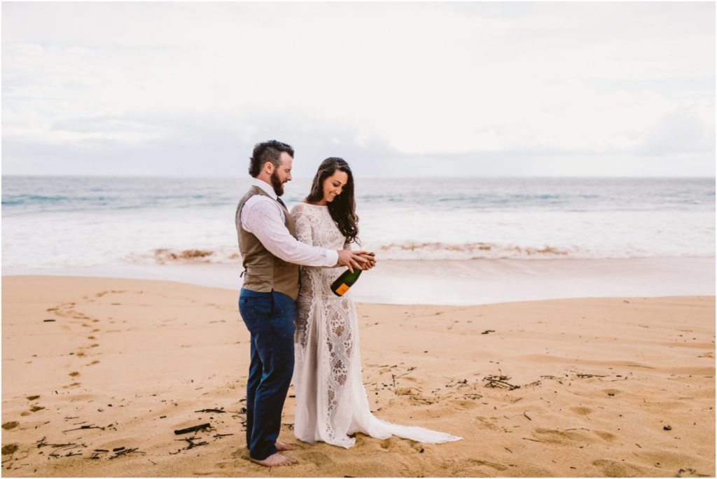 kauai adventure elopement polihale champagne toast