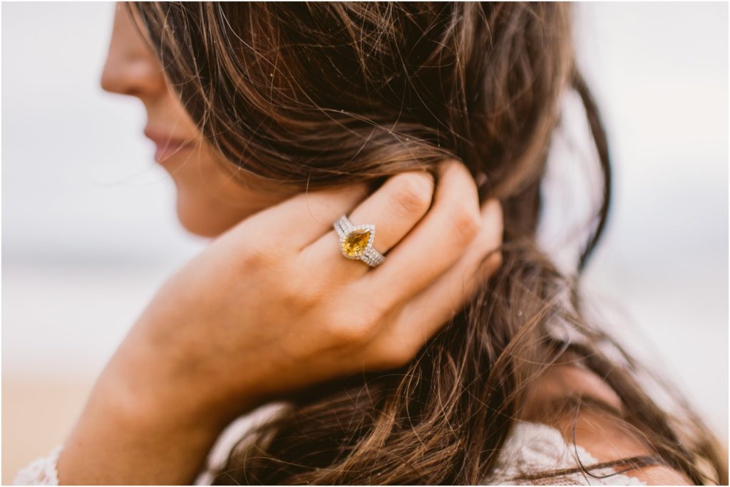 kauai adventure elopement polihale citrine engagement ring