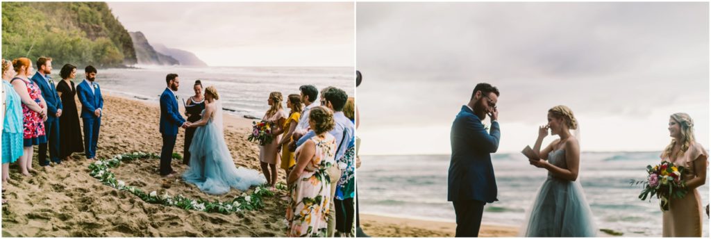 bride and groom at ke'e beach kauai wedding elopement